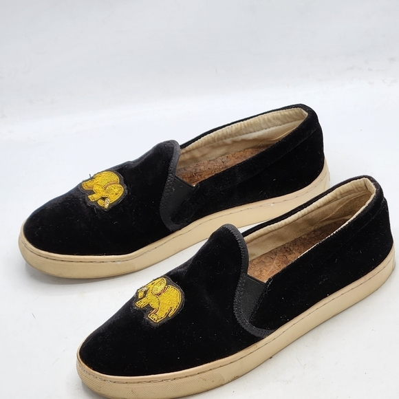 SOLUDOS Black Slip On Velvet Gold Beaded Embroidered Elephant Sneakers Size 9 - Picture 4 of 16